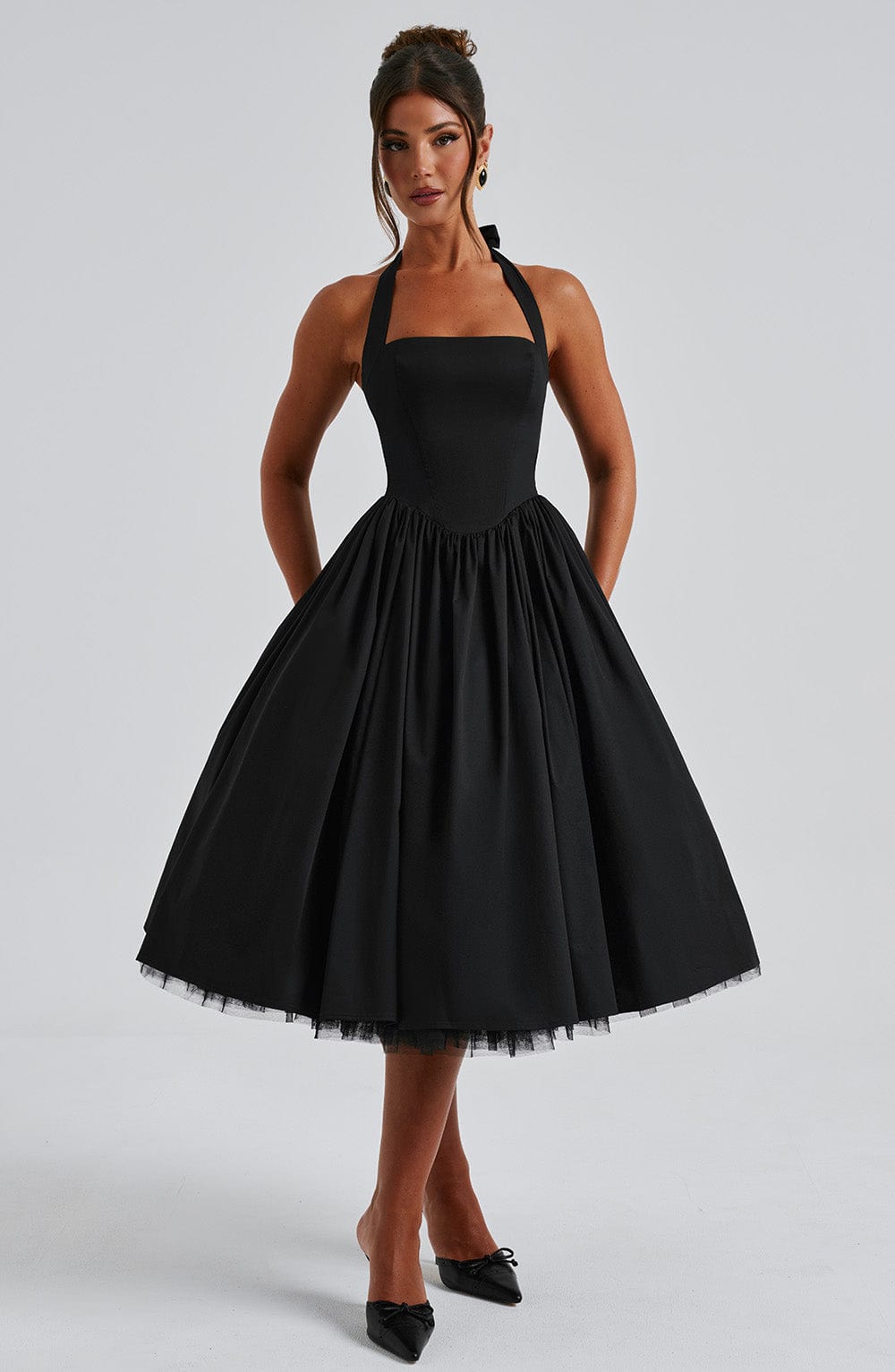 Women’s Chic Halter Wedding Guest Dresses Midi Length