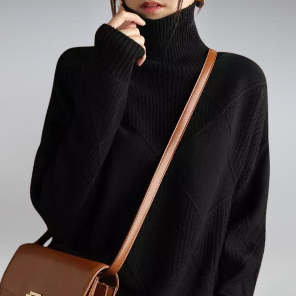 Women's Timeless Winter Outdoor Knit Sweater with Roll Neckline