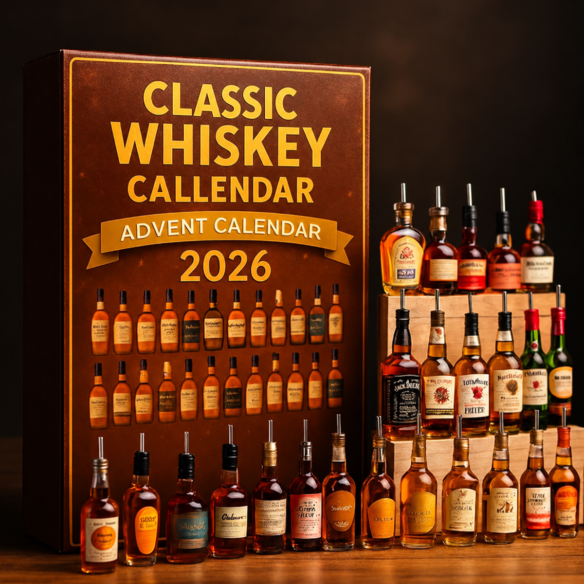 24 Piece Whiskey Advent Calendar 2026 Decorative 2D Bottle Designs