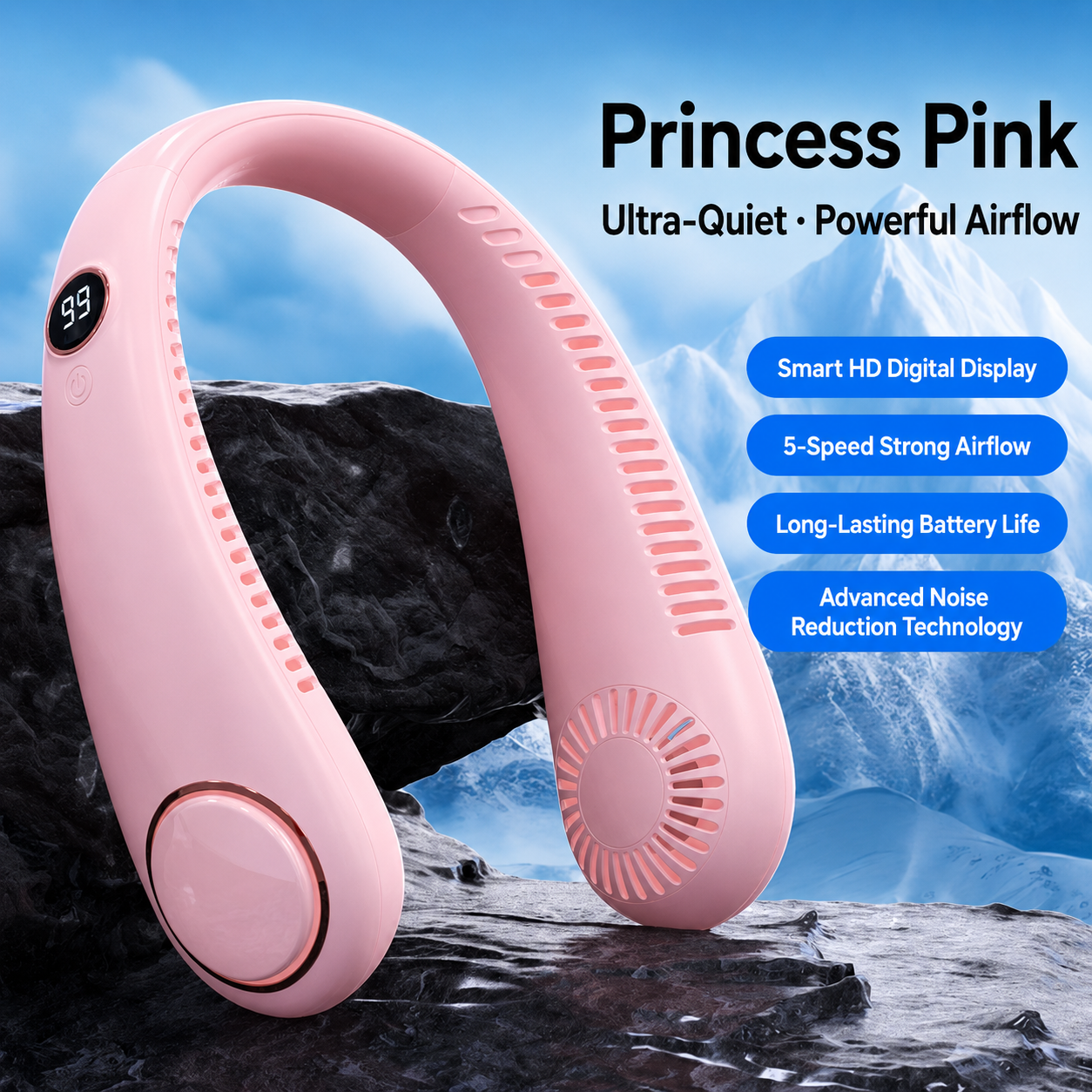 Portable Neck Fan Bladeless Wearable Hands-Free Cooling 5-Speed LED Display