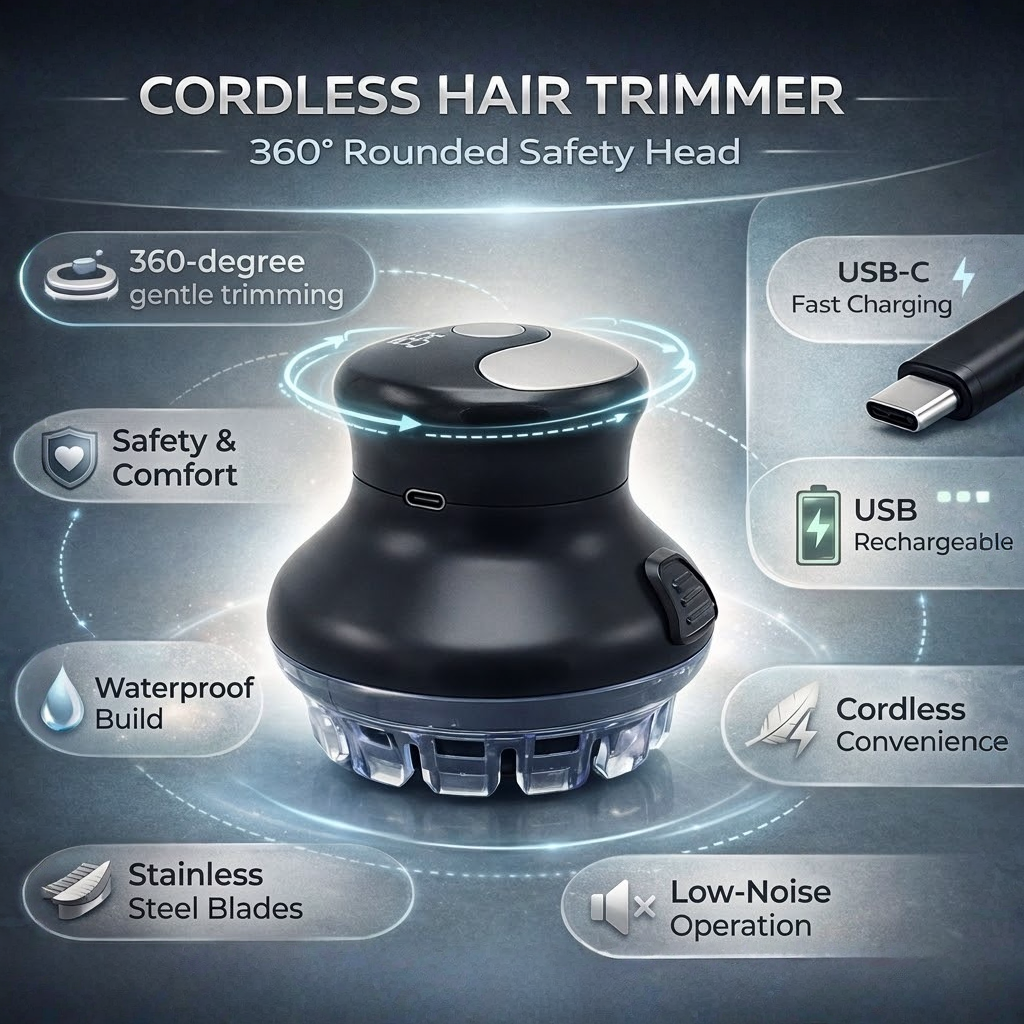 Cordless Hair Trimmer Rechargeable Waterproof Low Noise Rounded Blade - Image 3