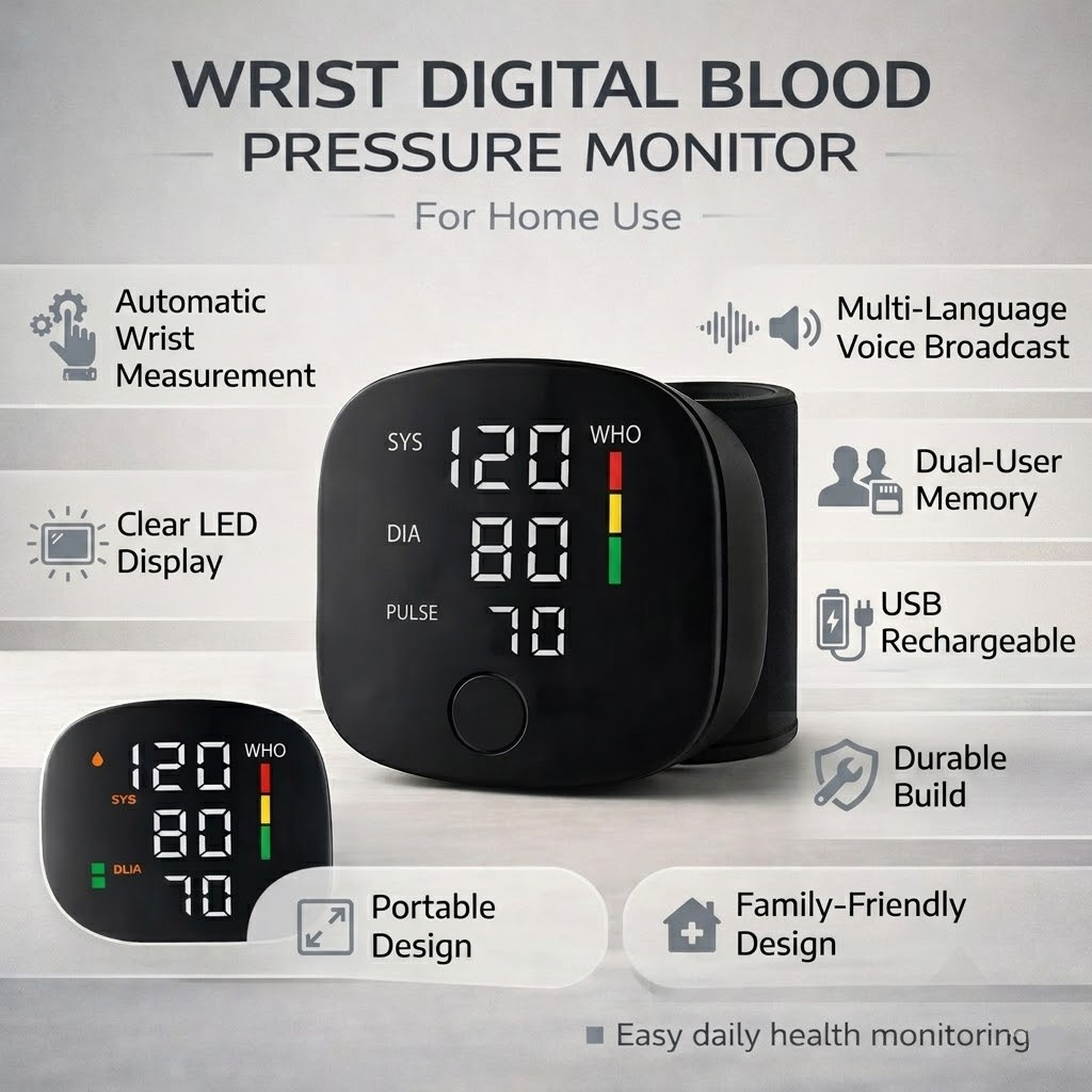 Wrist Blood Pressure Monitor Digital Automatic Home Use Large LED Display - Image 3