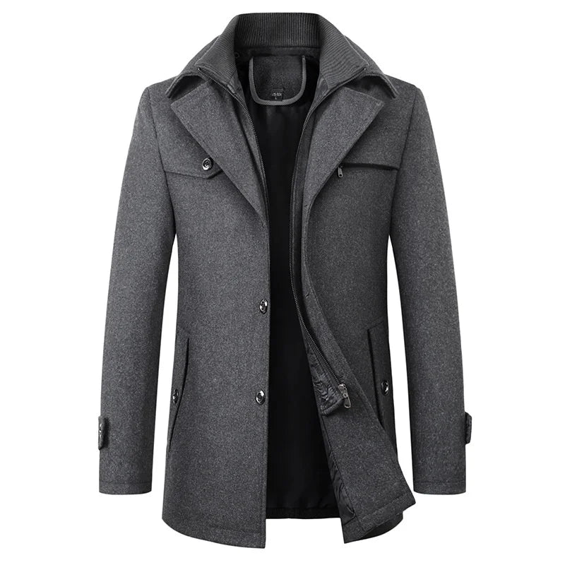 Men’s Classic Formal Winter Long Button Overcoat with Practical Design