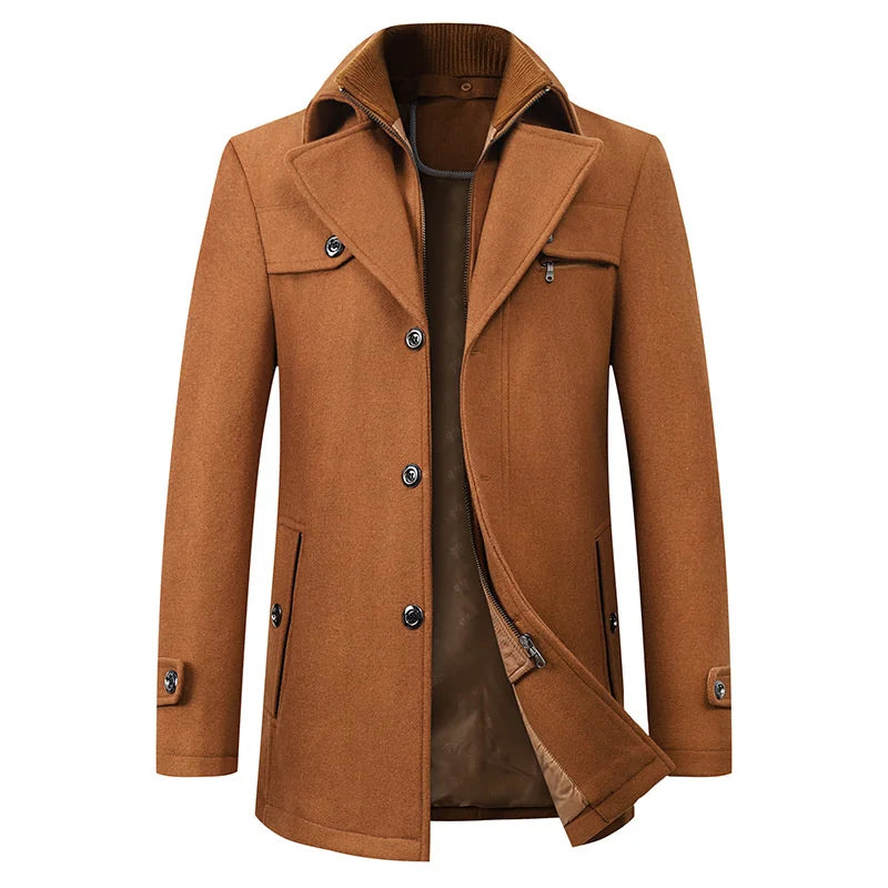 Men’s Classic Formal Winter Long Button Overcoat with Practical Design