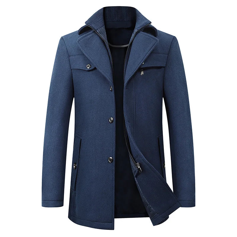 Men’s Classic Formal Winter Long Button Overcoat with Practical Design