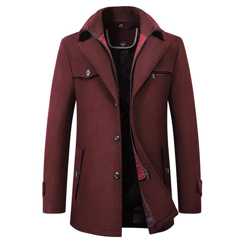 Men’s Classic Formal Winter Long Button Overcoat with Practical Design