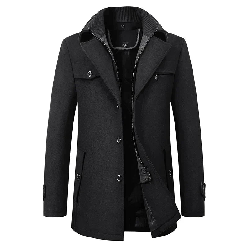 Men’s Classic Formal Winter Long Button Overcoat with Practical Design