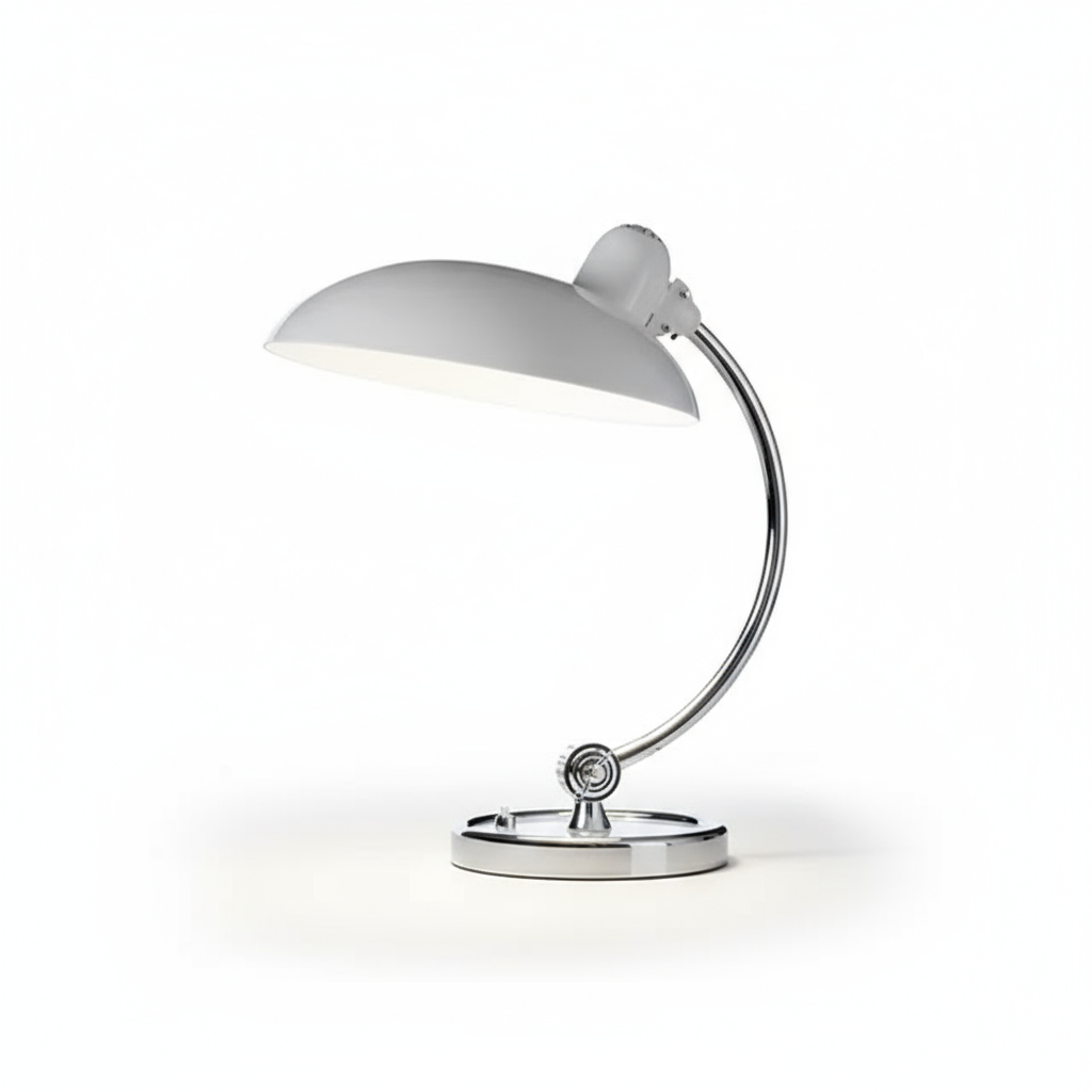 Modern Table Lamp Curved Chrome Metal Bedside Bauhaus Design - Image 13