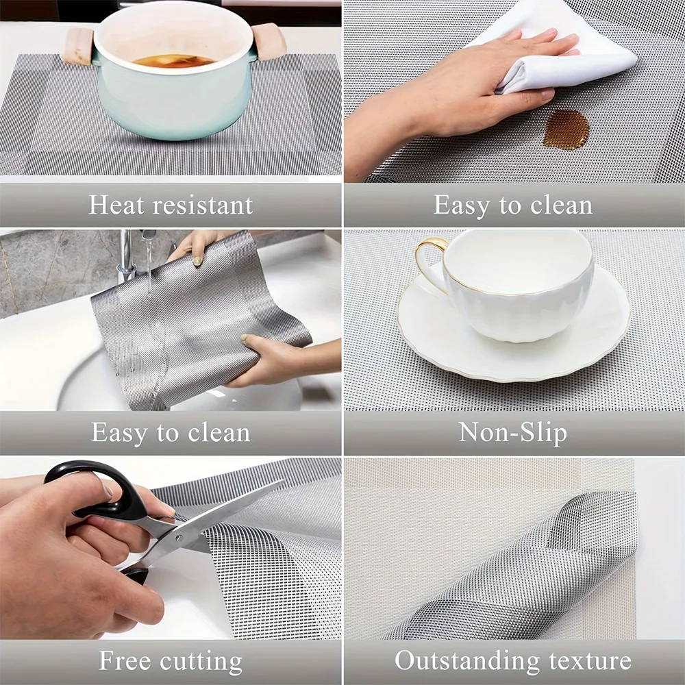 Washable Placemats Heat Resistant Non-Slip Woven Vinyl Dining Table Mats - Image 4