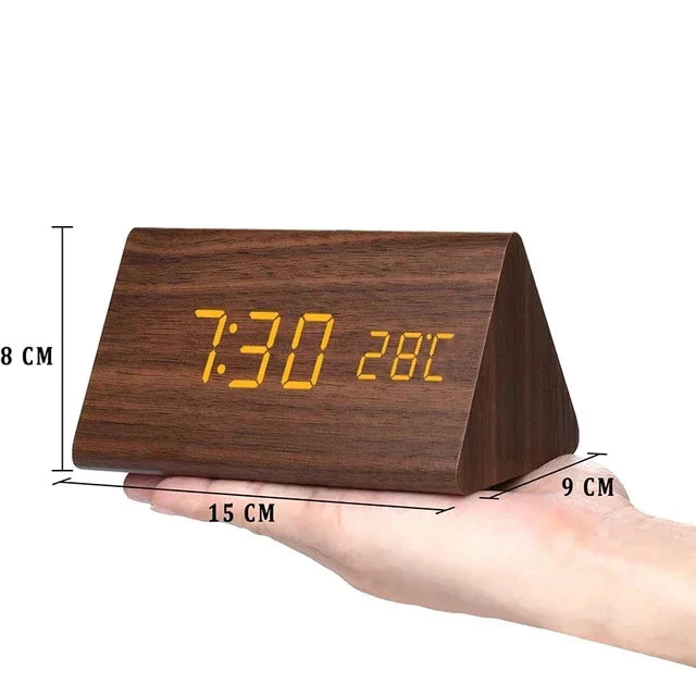 Digital Alarm Clock LED Wood Voice Control Temperature Display Bedside - Image 5