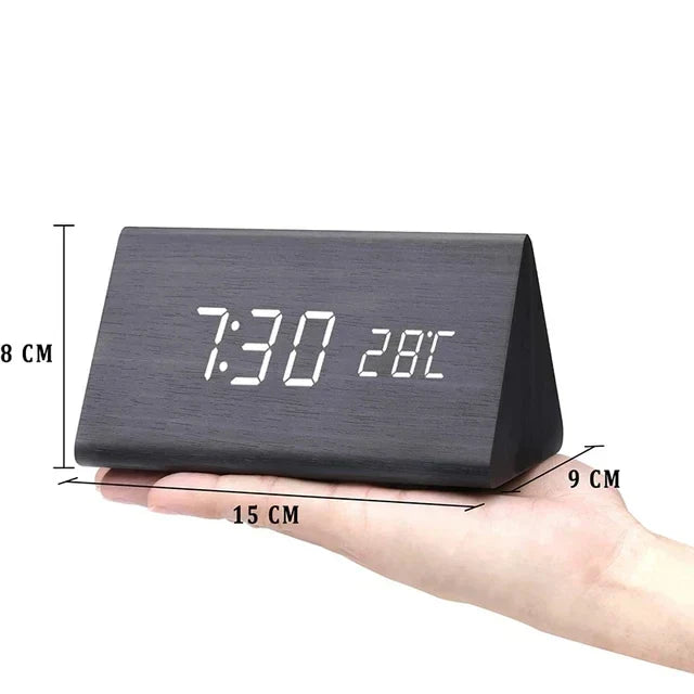 Digital Alarm Clock LED Wood Voice Control Temperature Display Bedside - Image 4