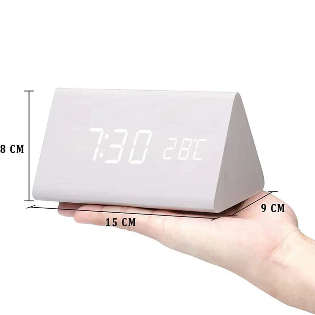 Digital Alarm Clock LED Wood Voice Control Temperature Display Bedside - Image 6