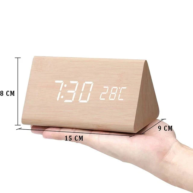 Digital Alarm Clock LED Wood Voice Control Temperature Display Bedside - Image 7