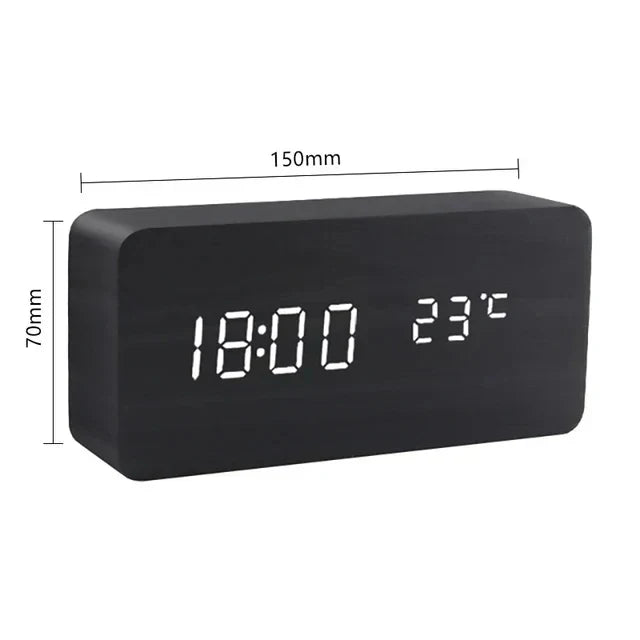 Digital Alarm Clock LED Wood Voice Control Temperature Display Bedside - Image 10