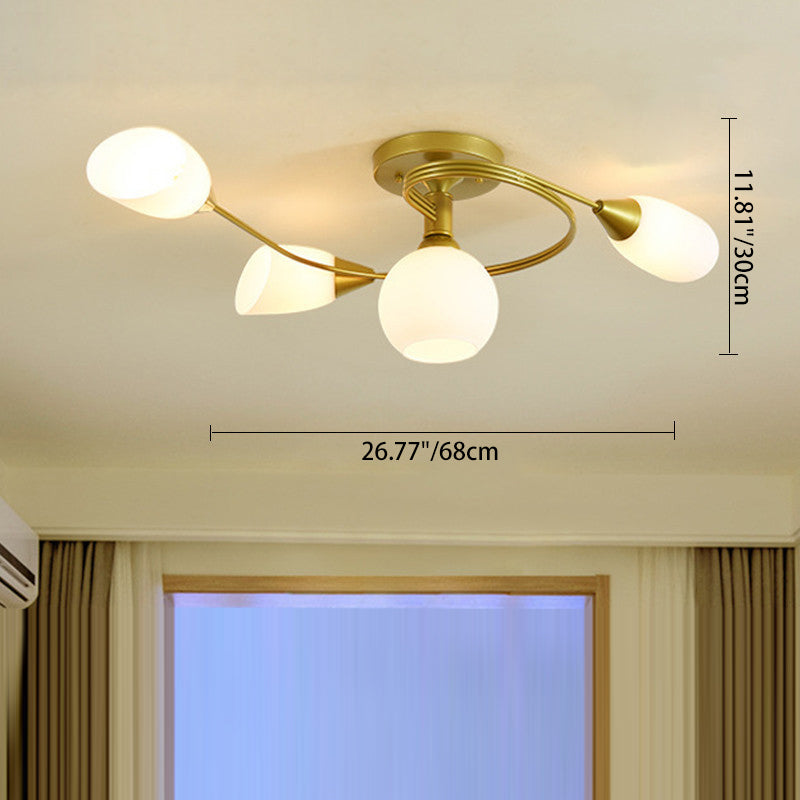 Contemporary Scandinavian Glass Iron Circular Floral Bud 4/6 Lights Semi-Flush Mount Ceiling Light For Bedroom And Living Room - Image 4