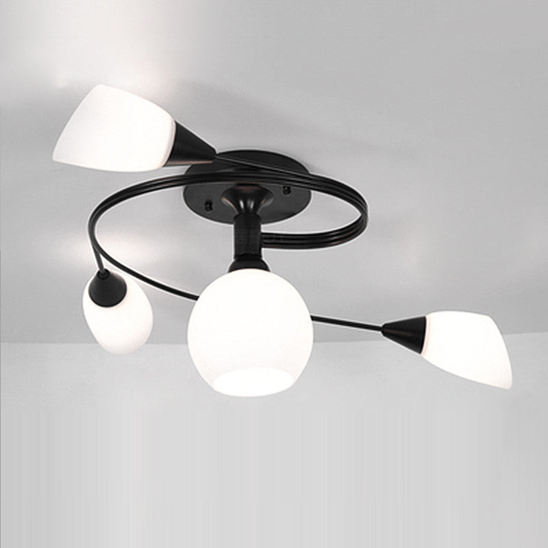 Contemporary Scandinavian Glass Iron Circular Floral Bud 4/6 Lights Semi-Flush Mount Ceiling Light For Bedroom And Living Room - Image 14