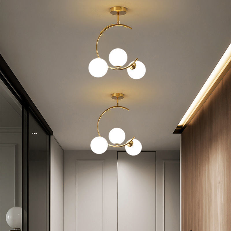 Contemporary Scandinavian Glass Aluminum Iron Curved Globe 2/3/6 Lights Semi-Flush Mount Ceiling Light For Bedroom And Living Room - Image 2