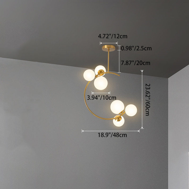 Contemporary Scandinavian Glass Aluminum Iron Curved Globe 2/3/6 Lights Semi-Flush Mount Ceiling Light For Bedroom And Living Room - Image 6