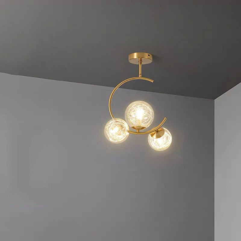 Contemporary Scandinavian Glass Aluminum Iron Curved Globe 2/3/6 Lights Semi-Flush Mount Ceiling Light For Bedroom And Living Room - Image 16