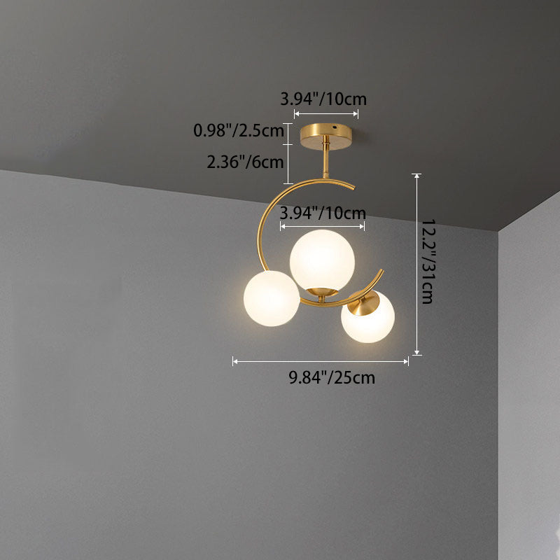 Contemporary Scandinavian Glass Aluminum Iron Curved Globe 2/3/6 Lights Semi-Flush Mount Ceiling Light For Bedroom And Living Room - Image 4