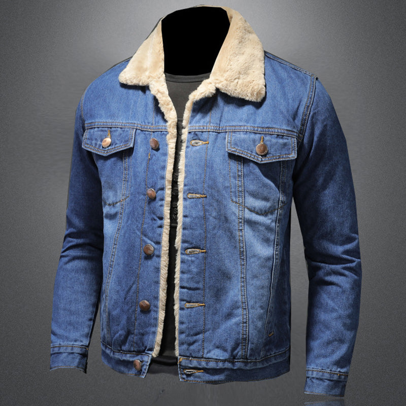 Men's Classic Fashion Warm Denim Jacket with Functional Chest Pockets