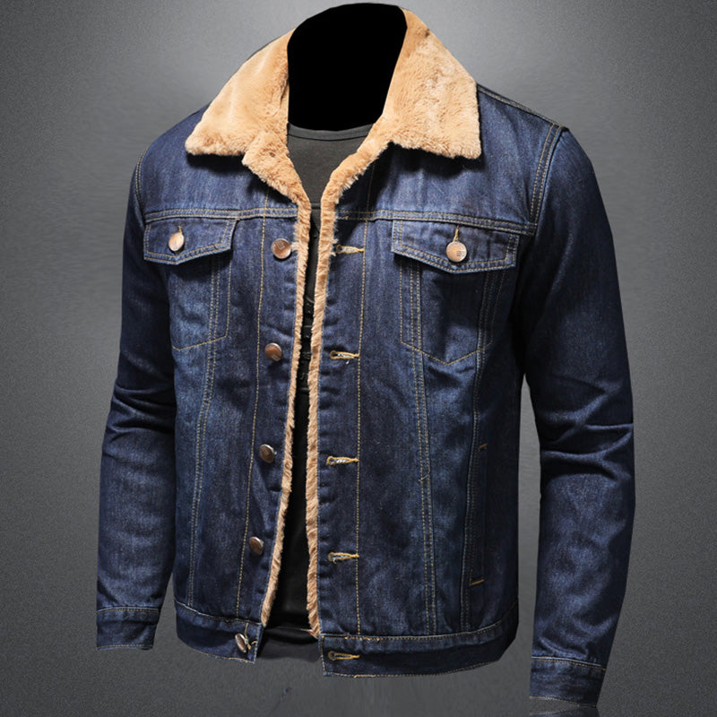 Men's Classic Fashion Warm Denim Jacket with Functional Chest Pockets