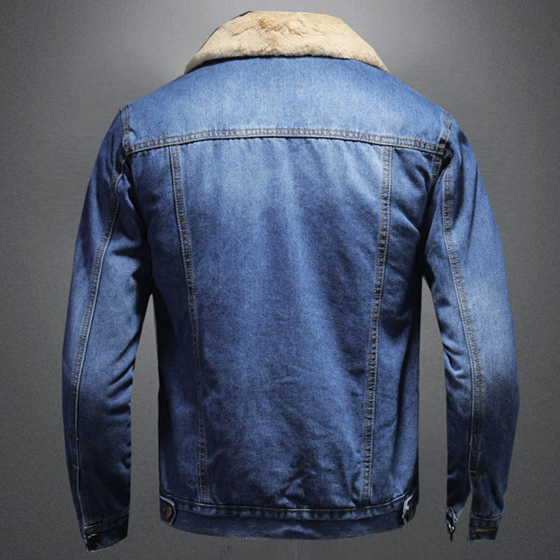 Men's Classic Fashion Warm Denim Jacket with Functional Chest Pockets