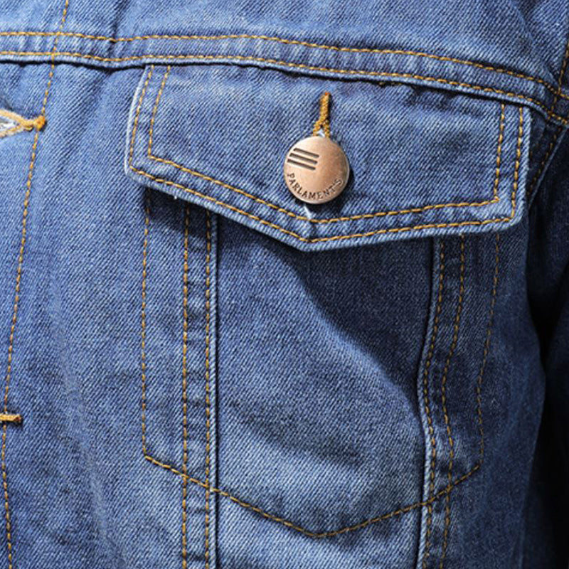 Men's Classic Fashion Warm Denim Jacket with Functional Chest Pockets