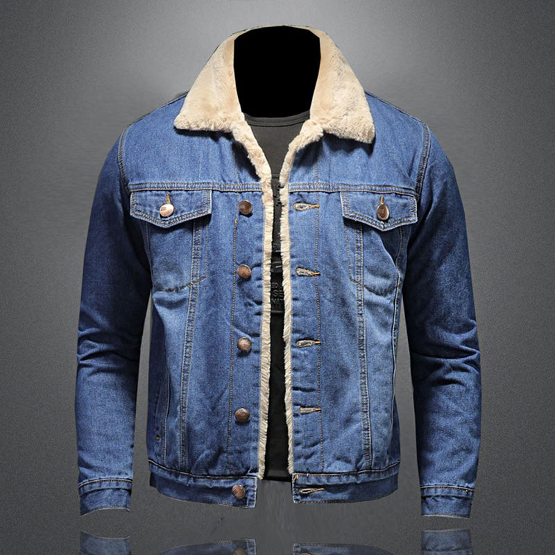 Men's Classic Fashion Warm Denim Jacket with Functional Chest Pockets