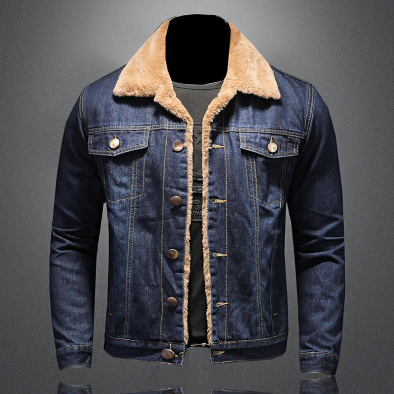 Men's Classic Fashion Warm Denim Jacket with Functional Chest Pockets