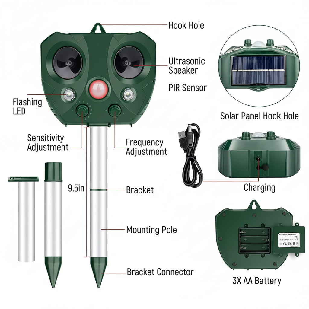Solar Ultrasonic Bird Repeller Outdoor Garden Yard Pest Control - Image 9