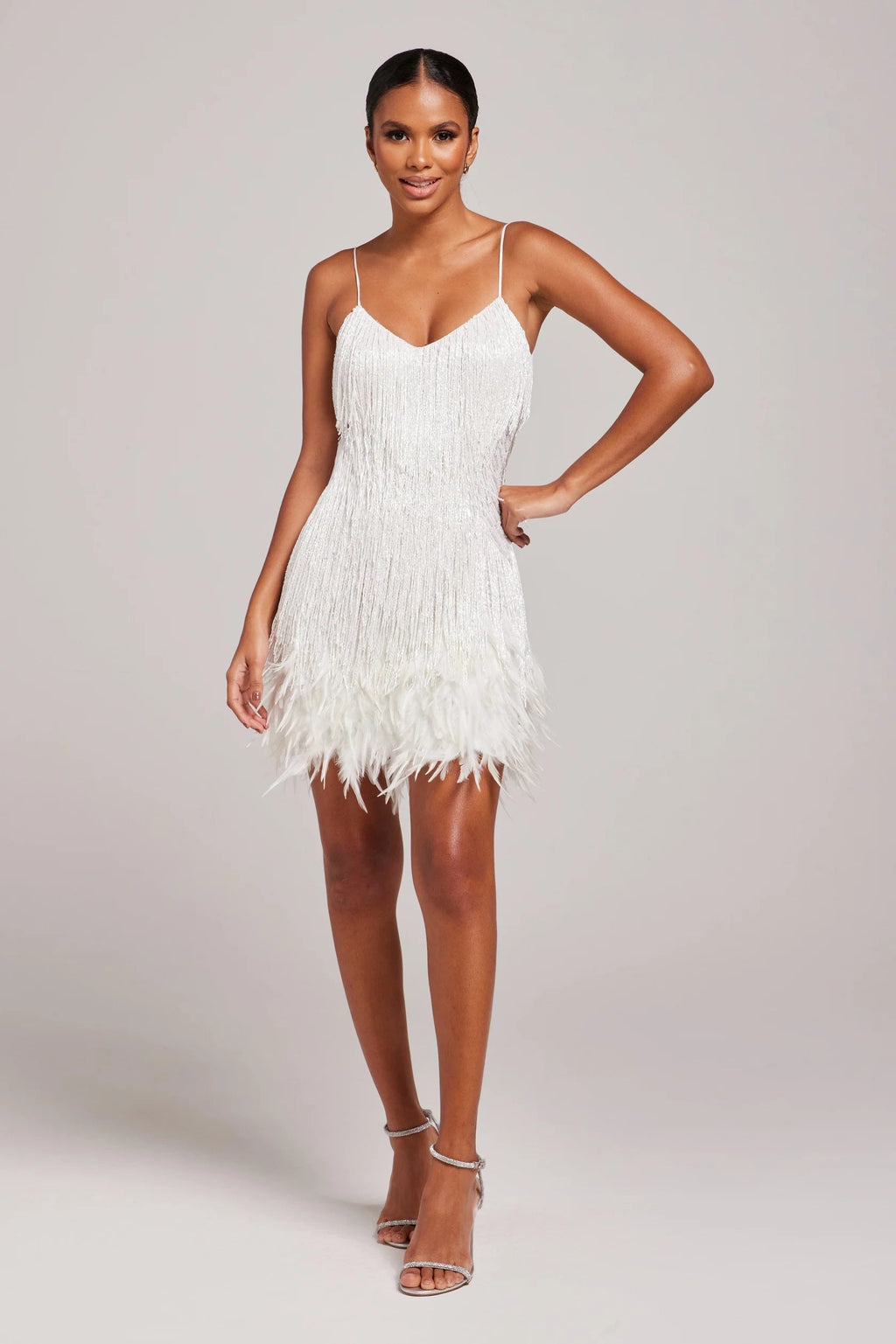 Women's Elegant Mini Cocktail Fringe Feathers Dress