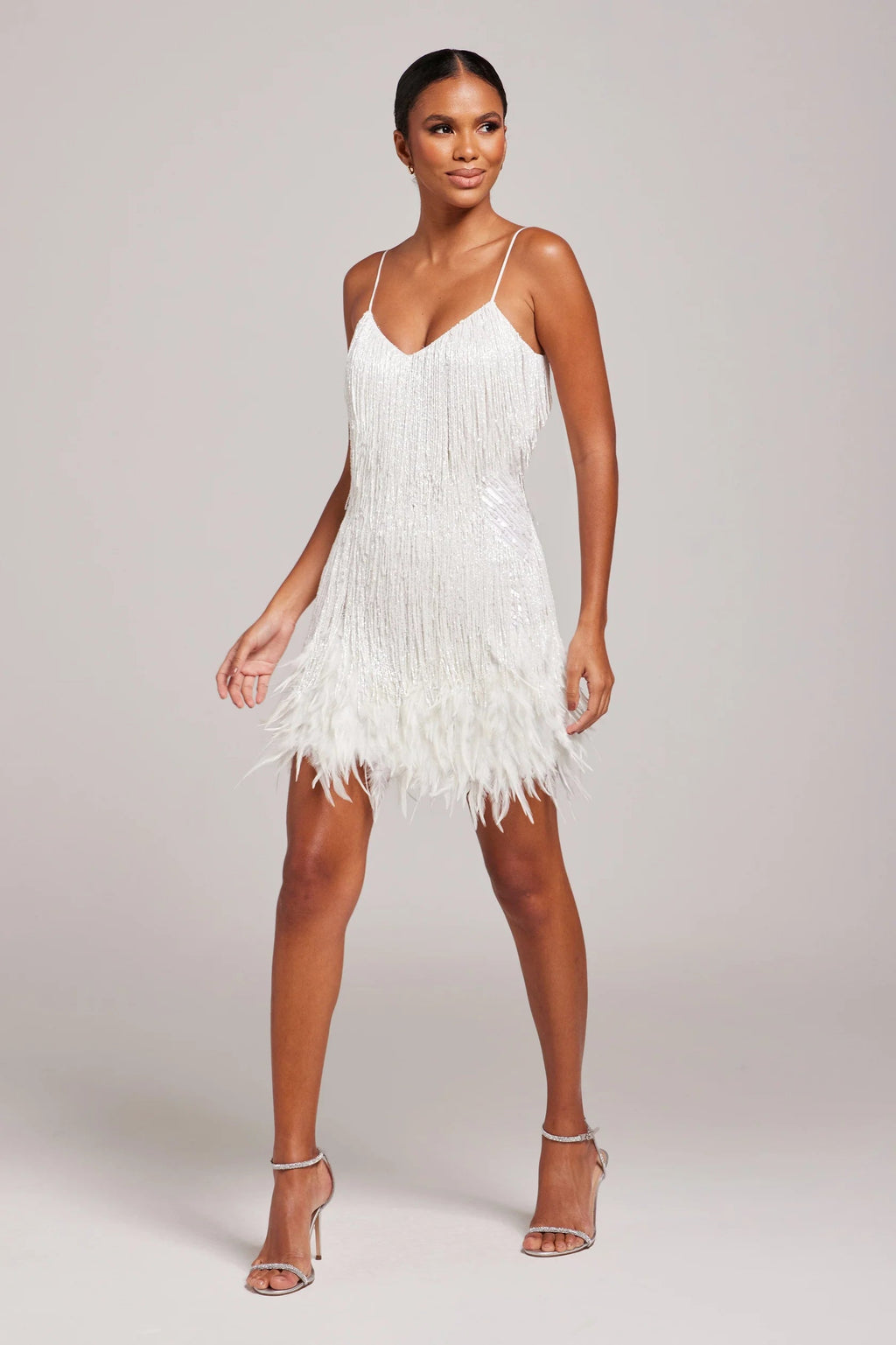 Women's Elegant Mini Cocktail Fringe Feathers Dress