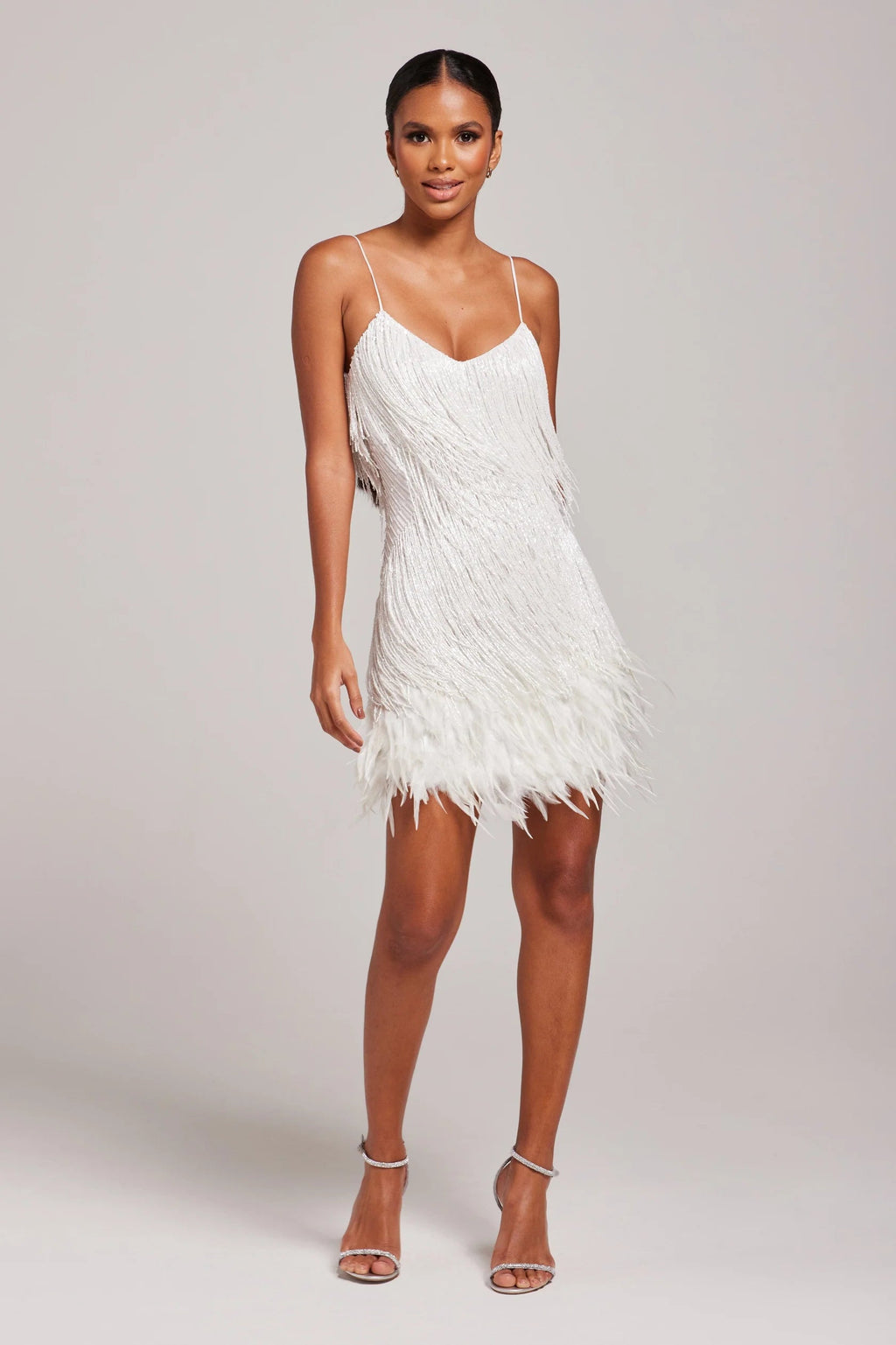 Women's Elegant Mini Cocktail Fringe Feathers Dress
