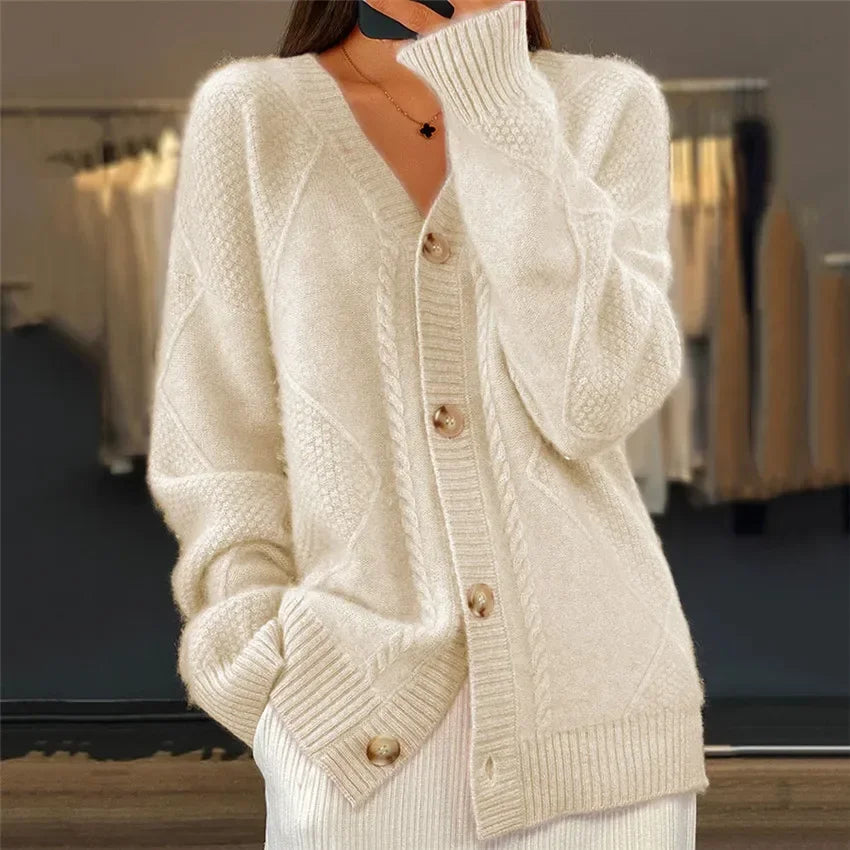 Women's Modern Long Sleeves Knitted Buttons Cardigan
