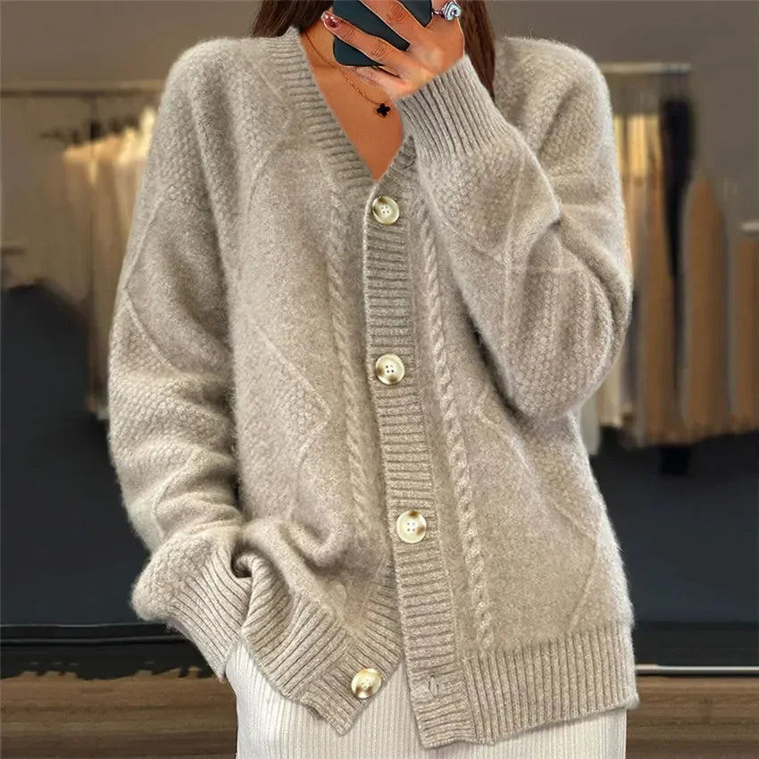 Women's Modern Long Sleeves Knitted Buttons Cardigan