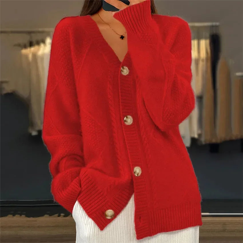 Women's Modern Long Sleeves Knitted Buttons Cardigan