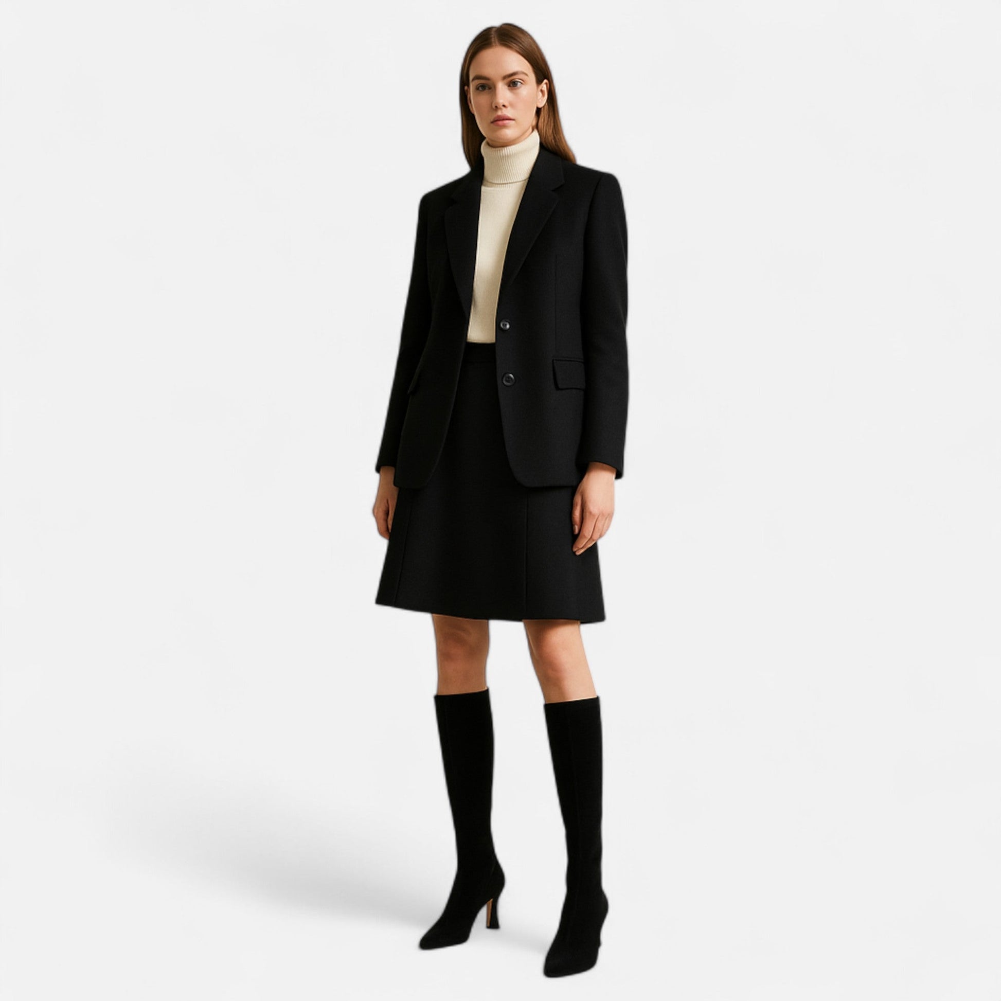 Women’s Sleek Suede Thigh-High Heeled Boots with Pointed Toe