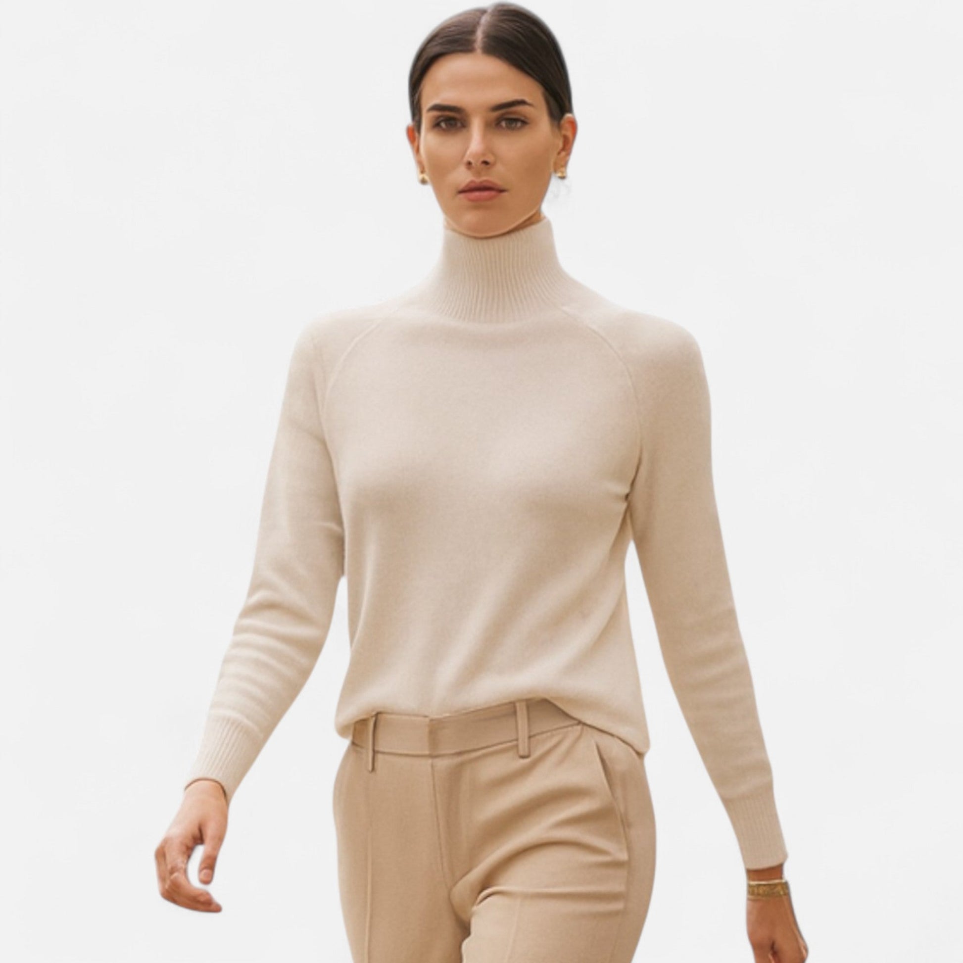 Women's Fashion Long Sleeve Merino Sweater with Mock-Neckline