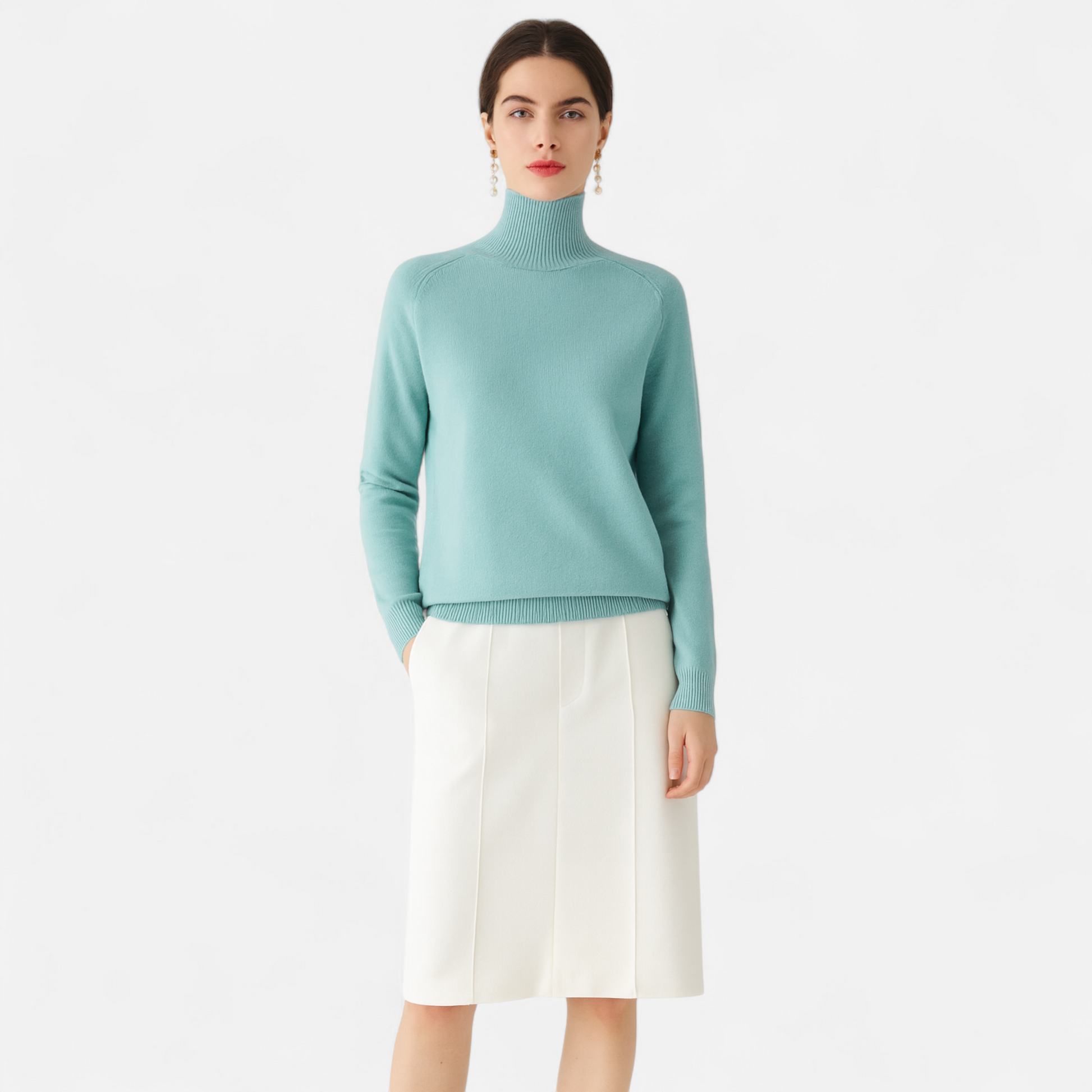Women's Fashion Long Sleeve Merino Sweater with Mock-Neckline