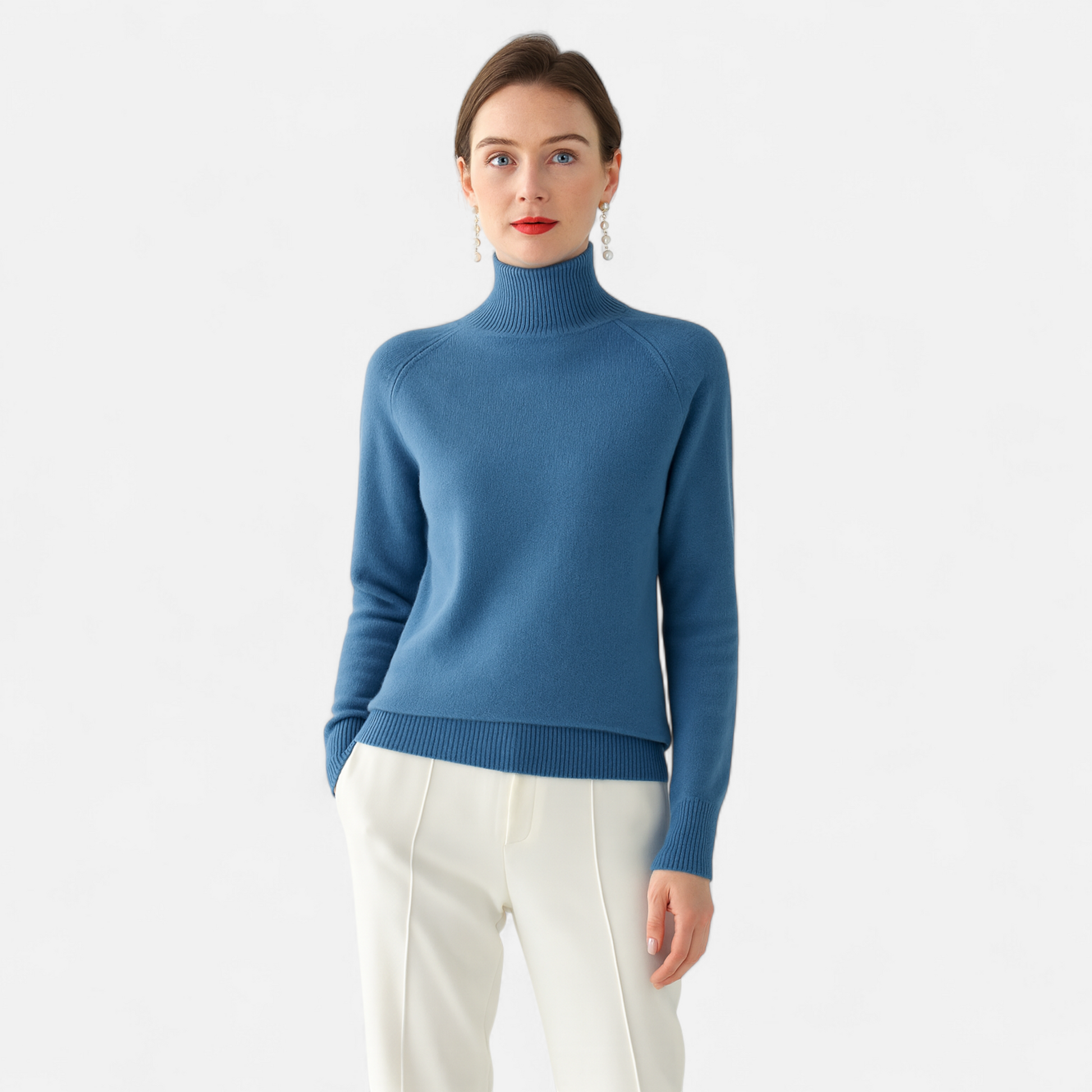 Women's Fashion Long Sleeve Merino Sweater with Mock-Neckline