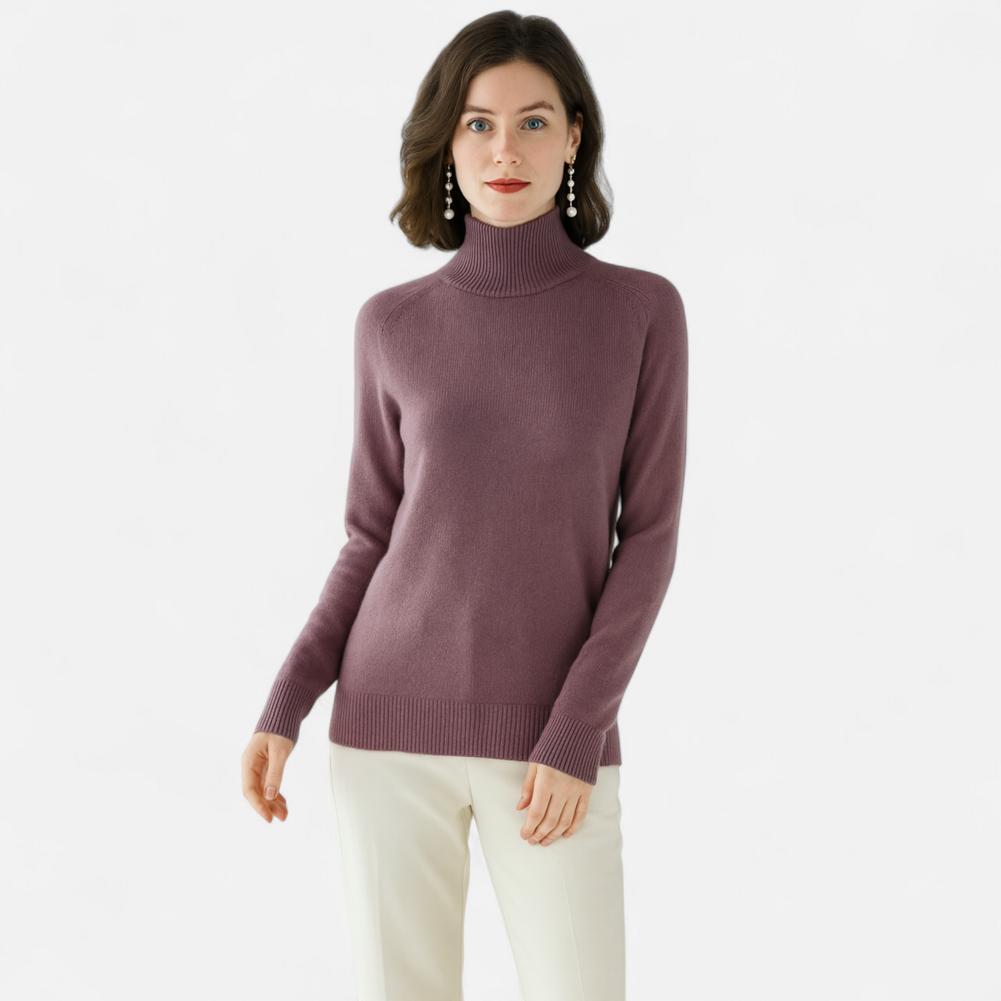 Women's Fashion Long Sleeve Merino Sweater with Mock-Neckline