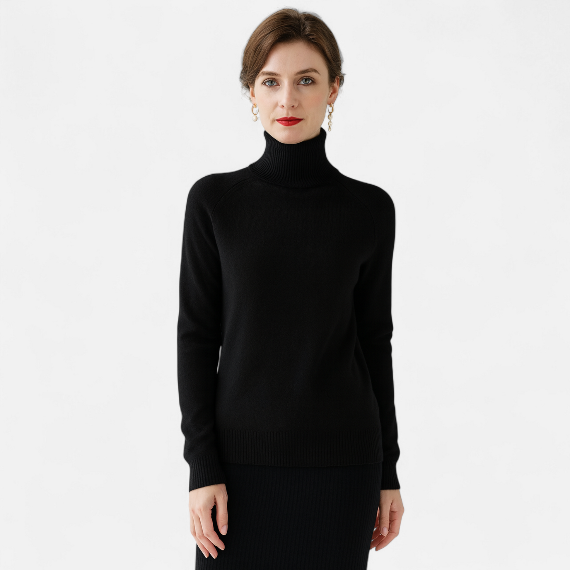 Women's Fashion Long Sleeve Merino Sweater with Mock-Neckline
