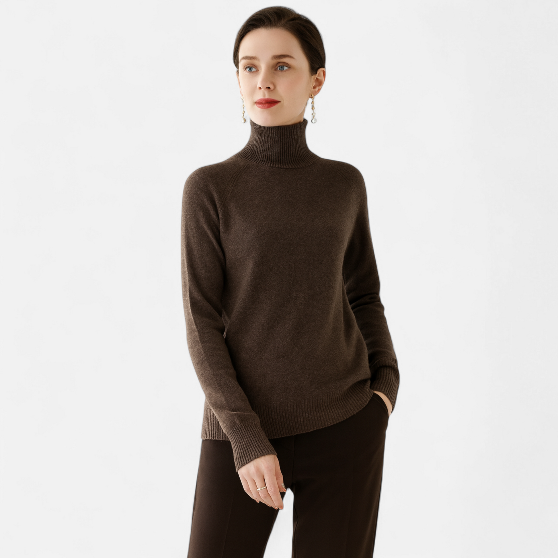 Women's Fashion Long Sleeve Merino Sweater with Mock-Neckline