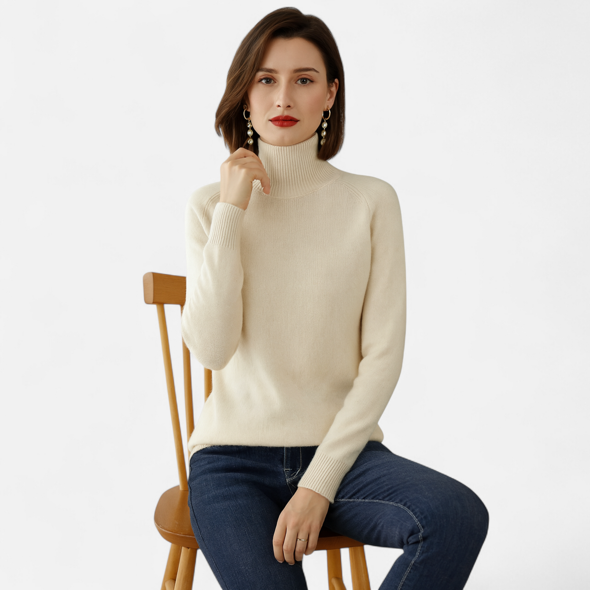 Women's Fashion Long Sleeve Merino Sweater with Mock-Neckline