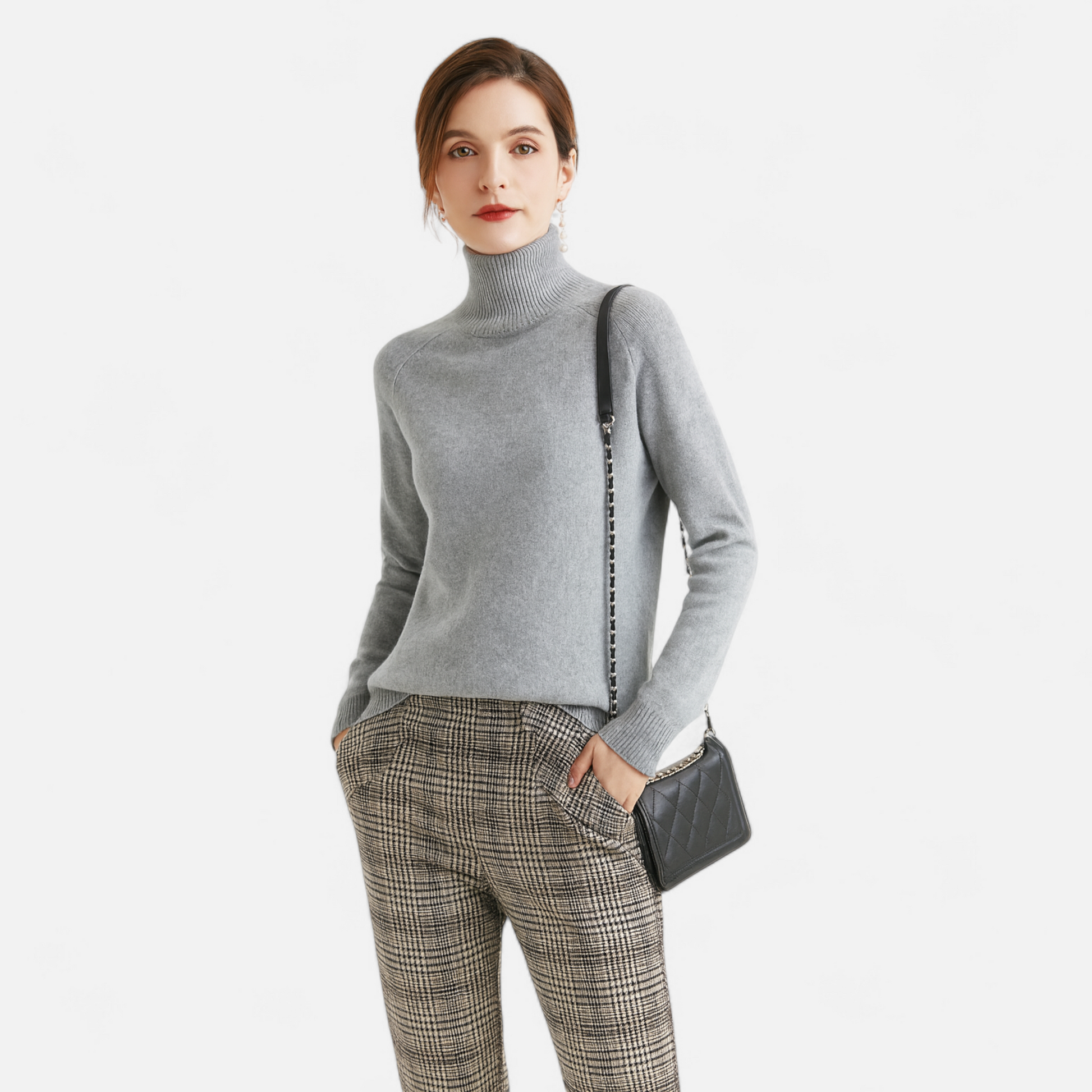 Women's Fashion Long Sleeve Merino Sweater with Mock-Neckline