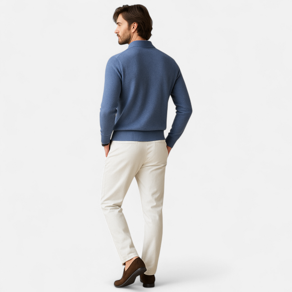 Men’s Casual Button Merino Wool Polo-Collar Sweater