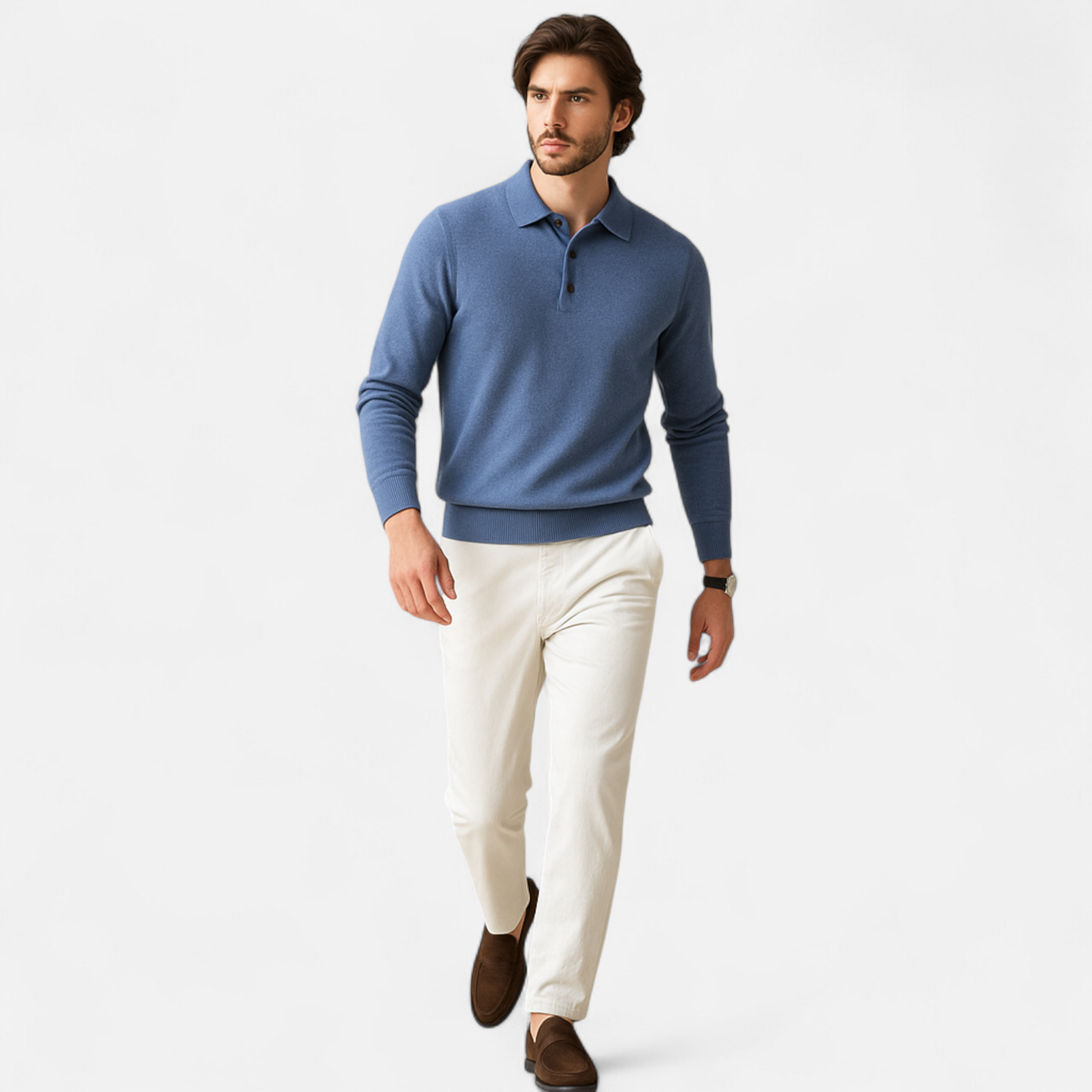 Men’s Casual Button Merino Wool Polo-Collar Sweater