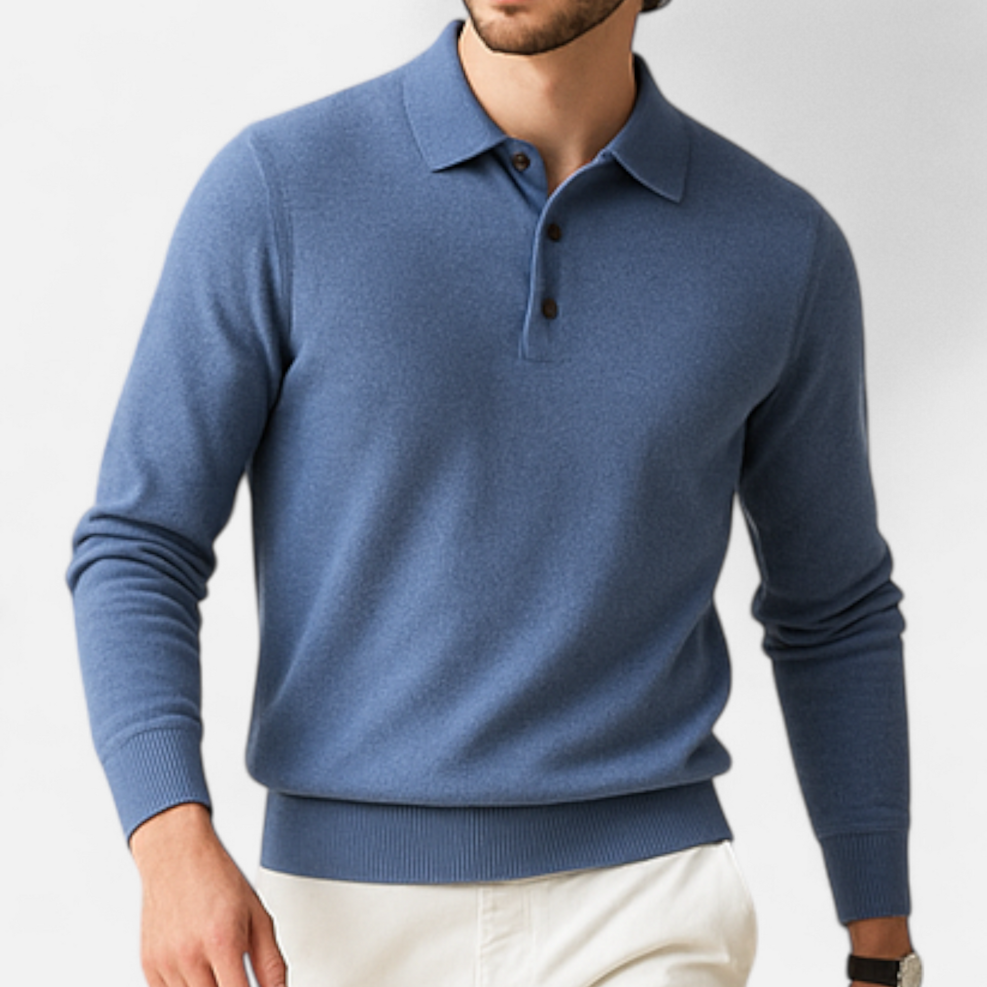 Men’s Casual Button Merino Wool Polo-Collar Sweater