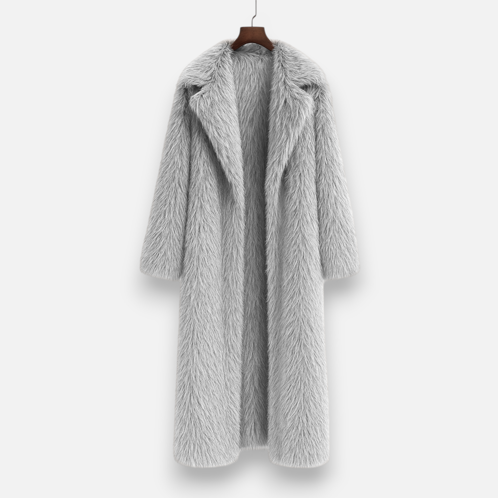 Women’s Timeless Long Fur Overcoat with Turn-Down collar for Cold Season